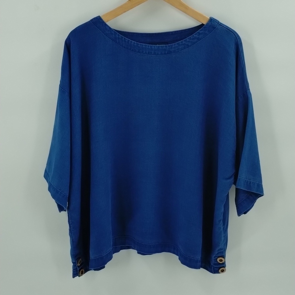 Pure Jill indigo blue oversized pullover top size large textured with buttons